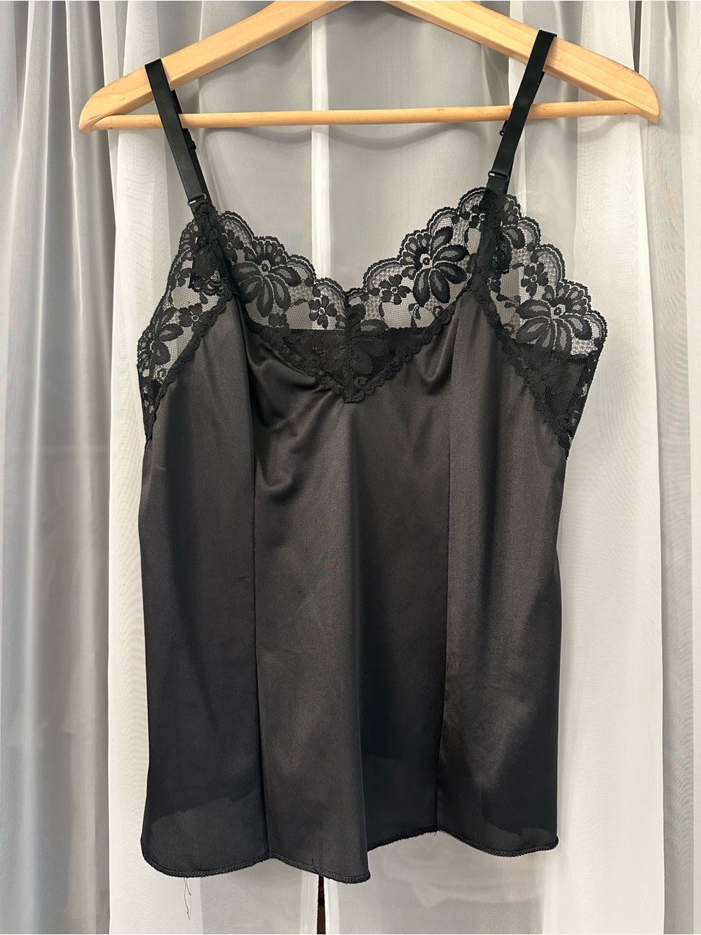 Vintage Lorraine Black Lace Trim Satin Camisole